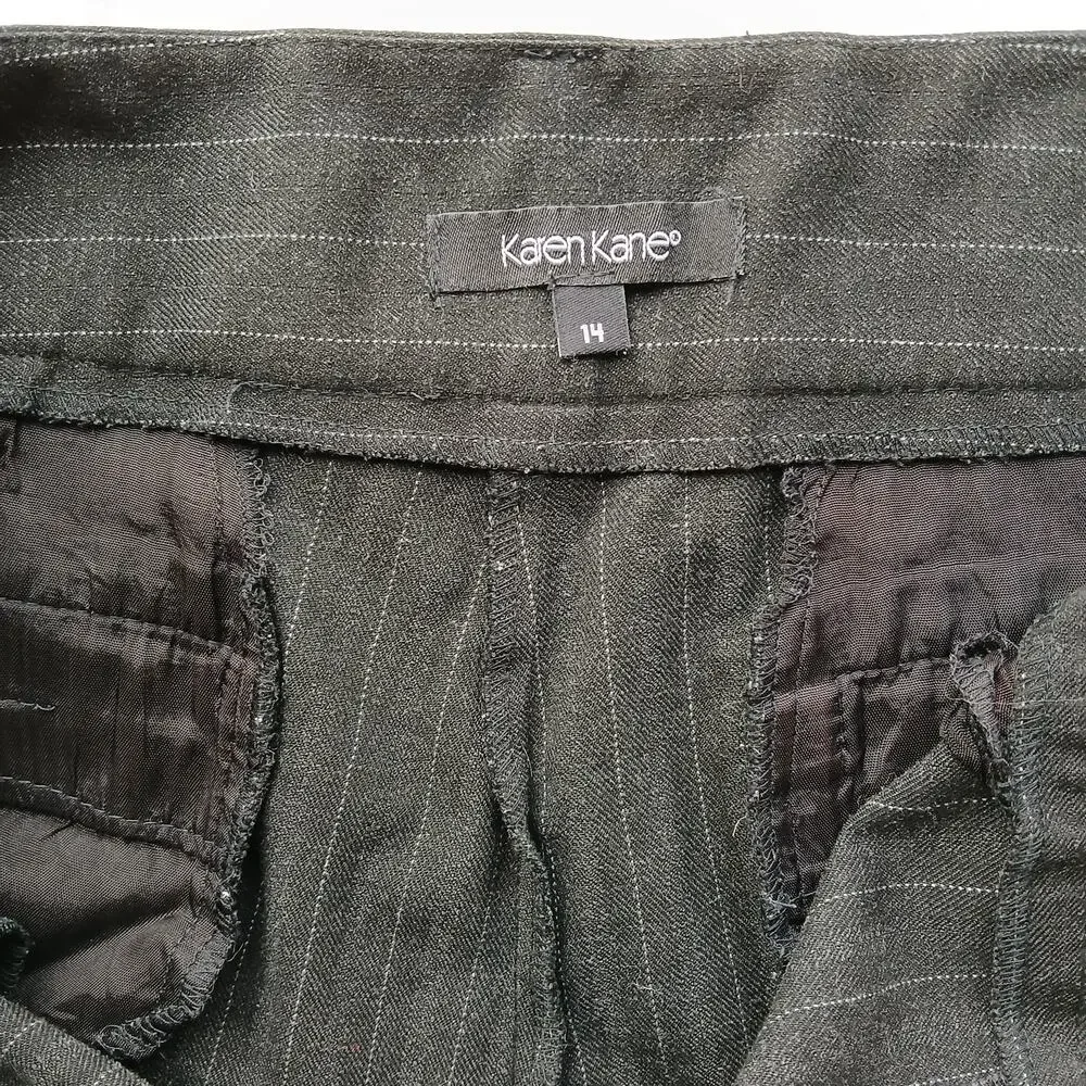Karen Kane Black Pinstripe Slacks 14 self hemmed 27" inseam short warm comfy - Picture 4 of 13